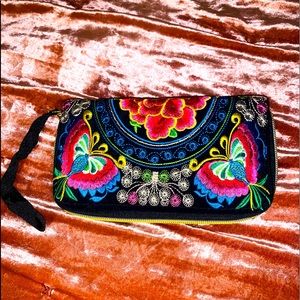 Hand Embroidered Mexican Floral Clutch